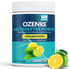 OZENKE electrolytes powder lemon lime tub ready for quick hydration after workouts.