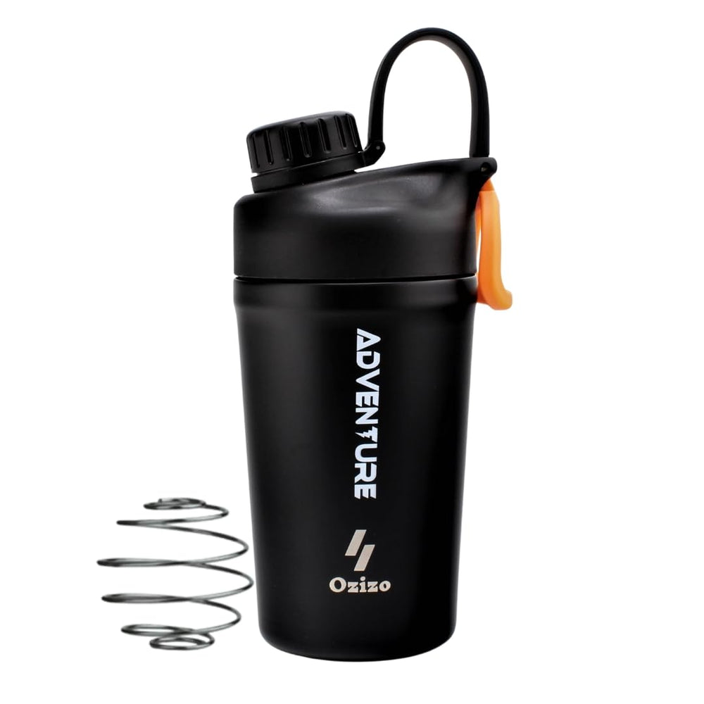 Ozizo protein mixing cup on a desk ready for daily hydration or smoothies