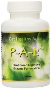 Front view of P-A-L Plus Plant-Based Digestive Enzyme Formulation bottle (120 capsules)