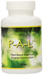 Front view of P-A-L Plus Plant-Based Digestive Enzyme Formulation bottle (120 capsules)