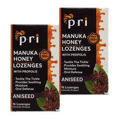 Front view of P.R.I Manuka Honey Lozenges with Propolis box