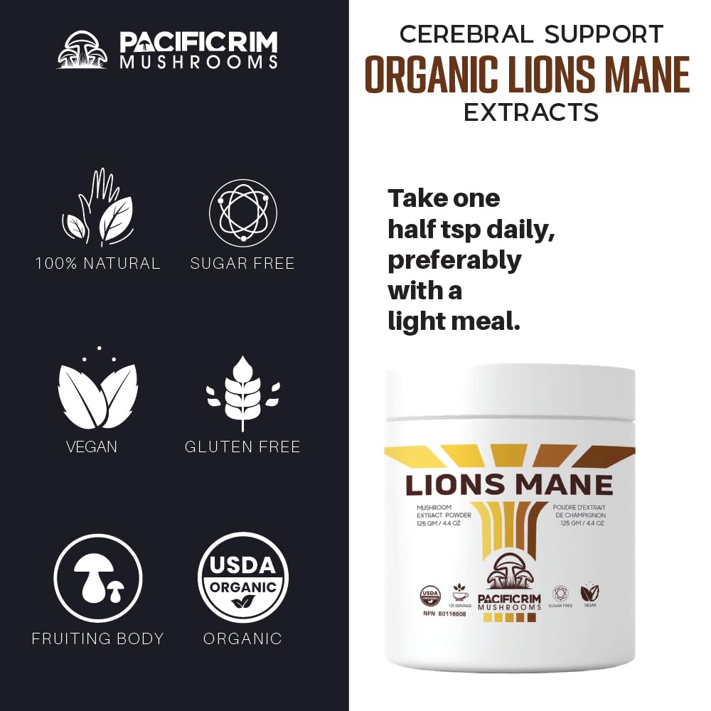Dual-extraction process illustration for Lions Mane powder
