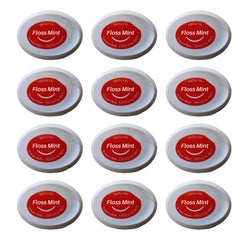 Pack of 12 travel size mint dental floss in a compact pocket case