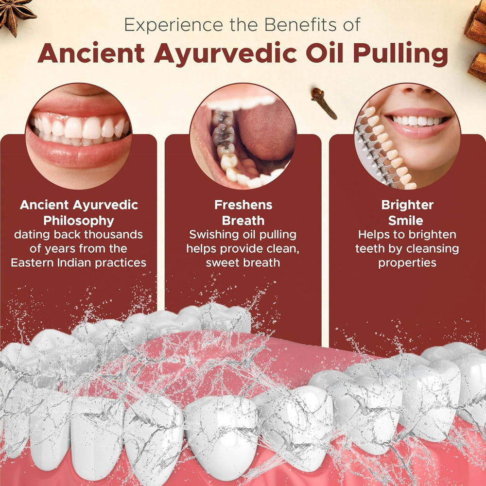Natural and organic oil pulling rinse label close-up