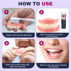 Packaging and contents of the denture adhesive kit
