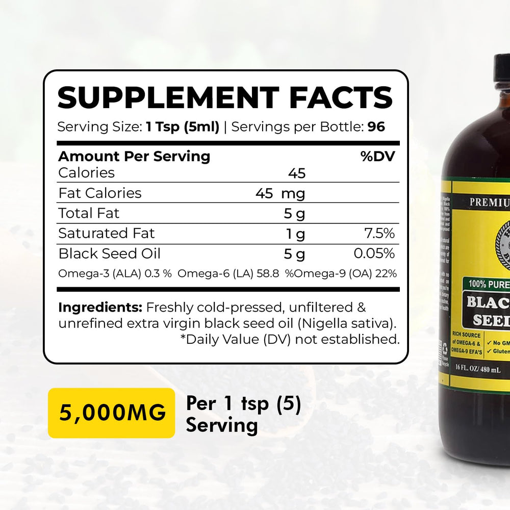 Packaging for 16 oz amber glass bottle of black seed oil