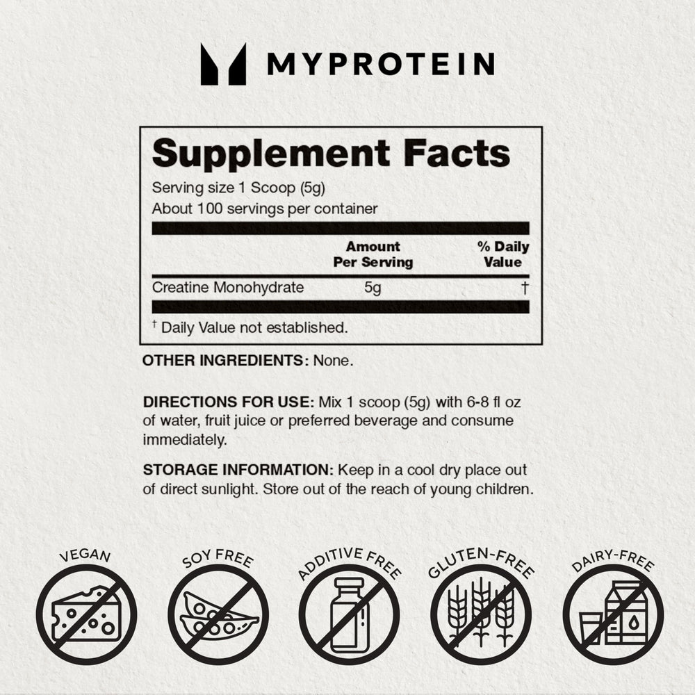 Product packaging and label details for Myprotein creatine