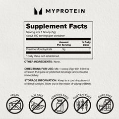 Product packaging and label details for Myprotein creatine