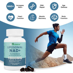Product packaging with nutrition facts for Liposomal NAD+ NAD+ supplement