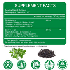 Packaging bag side view of Oil of Oregano and Black Seed Oil softgels