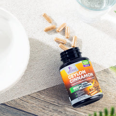 Packaging with bottle and box of cinnamon supplement