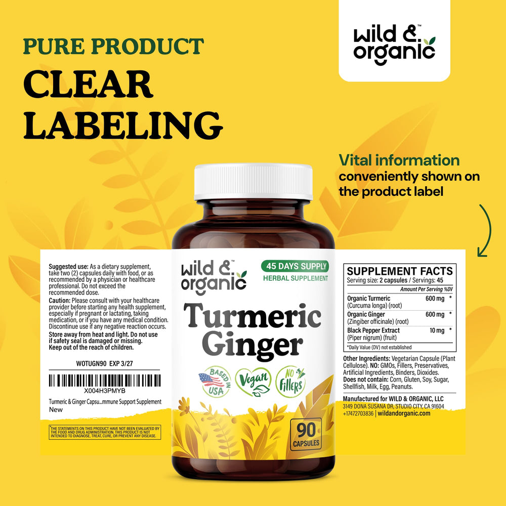 Product packaging and label preview for turmeric-ginger supplement
