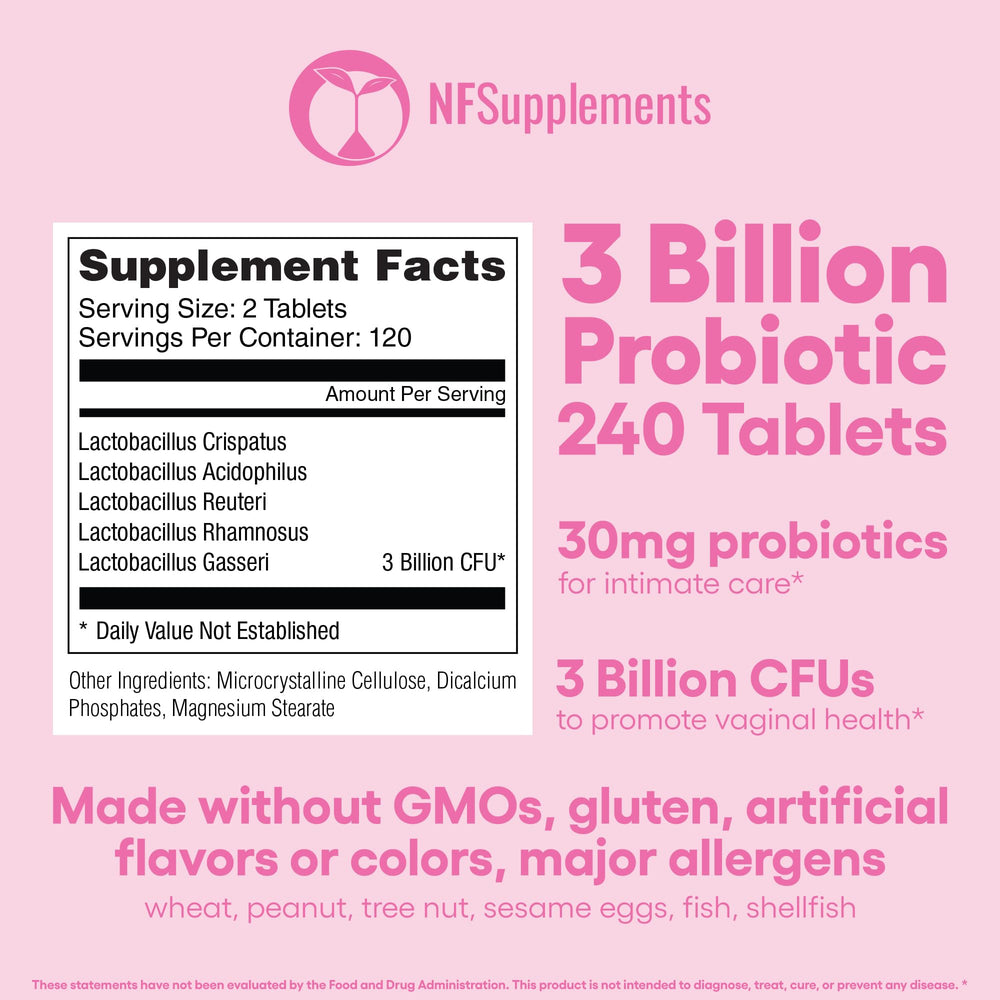 Packaging for Natural Foundation Supplements Vaginal Probiotics 240 tablets