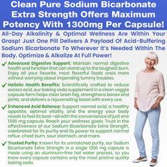 Packaging and bottle of sodium bicarbonate capsules 1300mg