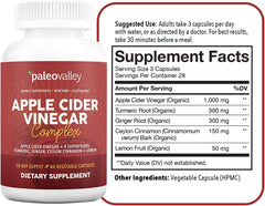 Close-up of 84 vegan capsules from Paleovalley Apple Cider Vinegar Complex