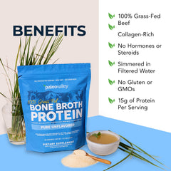 Close-up of bone broth protein powder ingredients and texture
