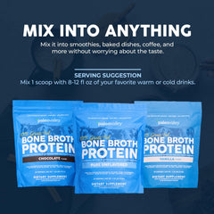 Paleovalley bone broth protein powder blended into a creamy smoothie