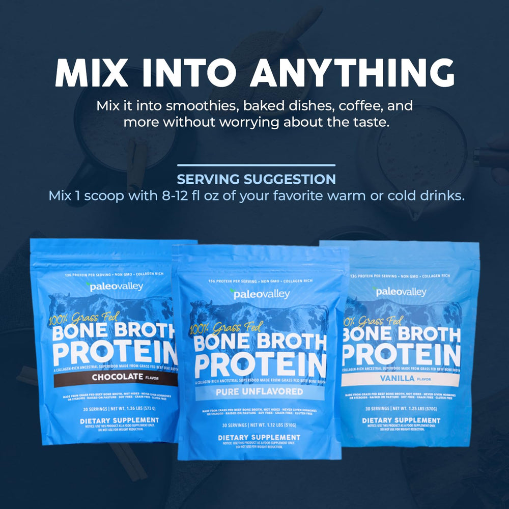 Pouring bone broth protein powder into coffee or tea