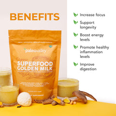 Close-up of turmeric, mushrooms and other organic ingredients in Golden Milk