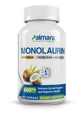 Palmara Health Monolaurin 1200mg per 2-capsule serving bottle and capsules