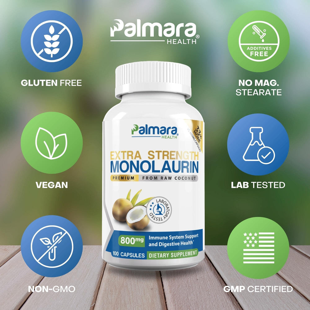 Made in USA GMP-certified facility Palmara Health Monolaurin