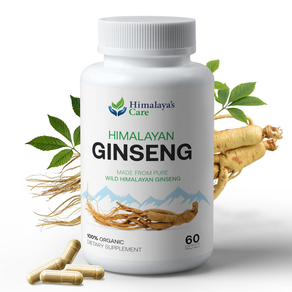 Panax Ginseng supplement bottle label, 1000mg, vegan capsules