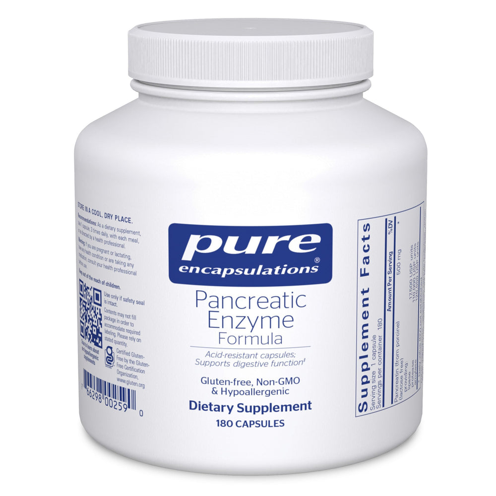 Pure Encapsulations Pancreatic Enzyme Formula bottle on white background