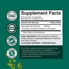 Pancreatin digestive enzyme packaging showing Pancreatin brand and 60 count