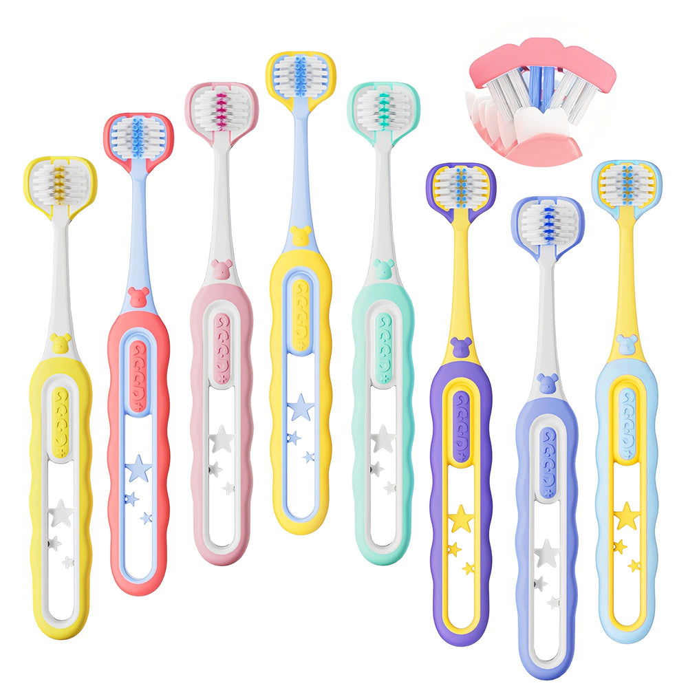 PANIMOSI 3-Sided Toddler Toothbrush 8-Pack packaging