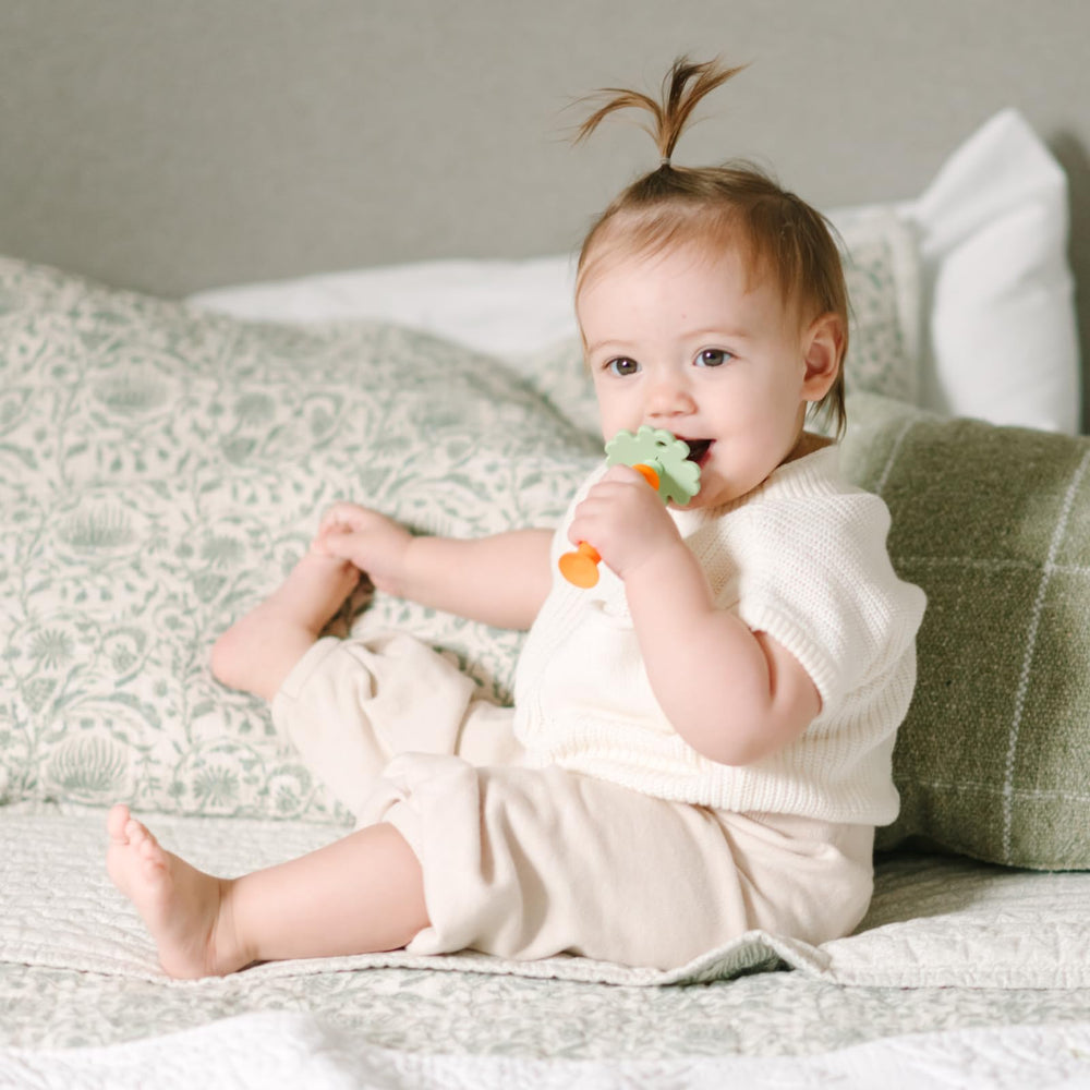 Carrot-shaped baby toothbrush gift-ready presentation