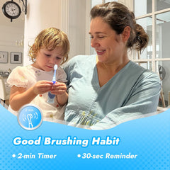 Soft-grip ergonomic handle of Papablic Pippin toddler toothbrush