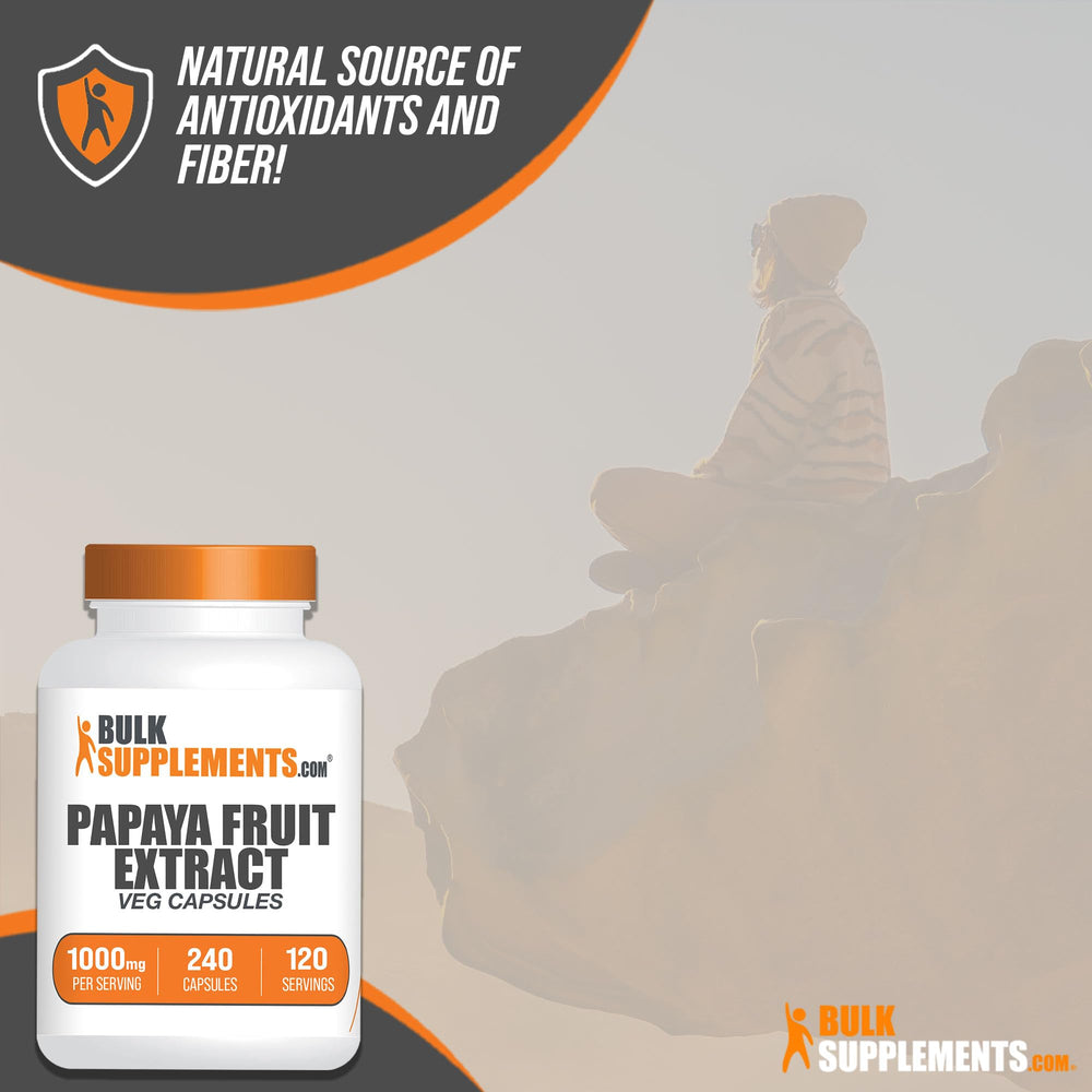 Full bottle of Papaya Fruit Extract Capsules on white background