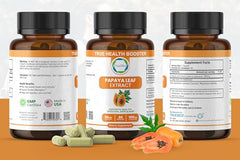 Papaya Leaf Extract 500 mg bottle on a display