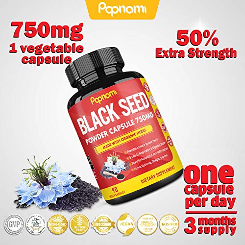 Papnami brand label for black seed powder capsules