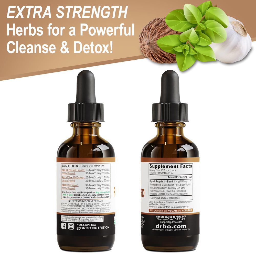 ParaGuard packaging and 2 oz bottle shot