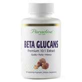 Paradise Herbs Beta Glucans bottle featuring Agaricus mushrooms illustration