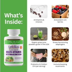 Close-up of 48 organic superfoods and probiotic ingredients