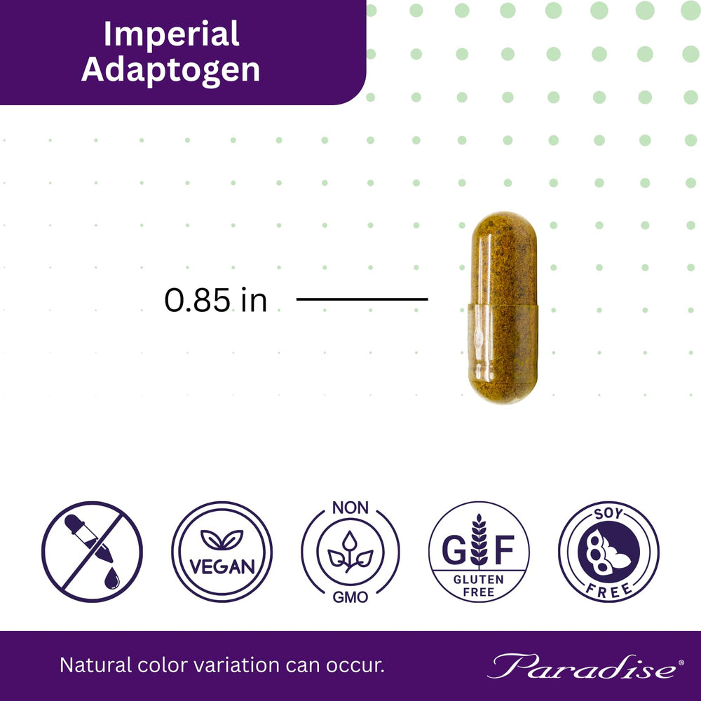 Paradise Herbs Imperial Adaptogens packaging reflects clean, organic ingredients