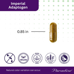 Paradise Herbs Imperial Adaptogens packaging reflects clean, organic ingredients