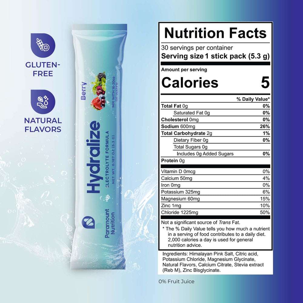 Berry flavored electrolyte powder being poured into water