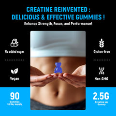 Parhaat creatine monohydrate gummies label highlights non-GMO testing and quality control.