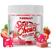 Front view of Parhaat Iron Soft Chew Strawberry bottle
