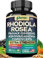Parrox 8-in-1 Adaptogen Blend bottle and capsules