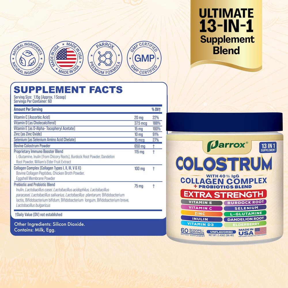 Close-up of Parrox Colostrum Powder canister