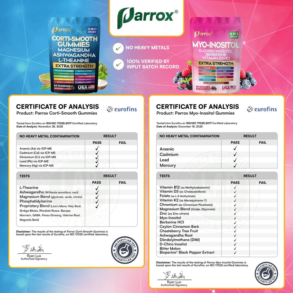 Parrox GMP seal and made-in-USA mark showing quality manufacturing assurance