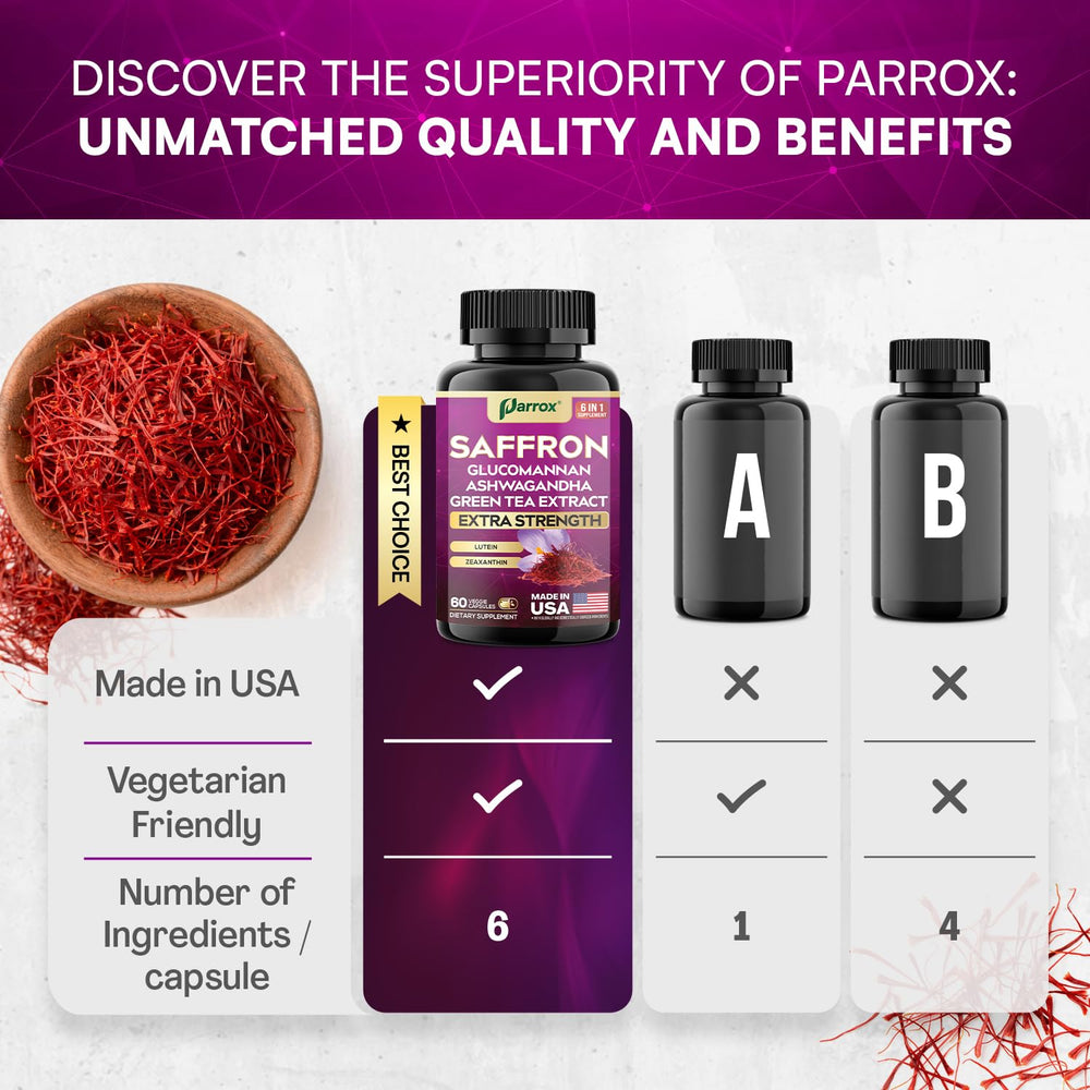 Vegan-friendly, non-GMO Parrox Saffron label