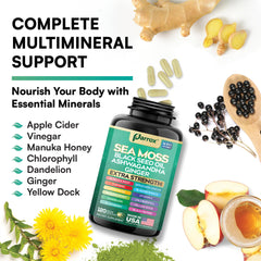 Elderberry, Vitamin C and other ingredients shown with capsules