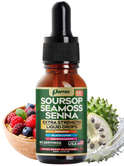 Parrox Soursop Seamoss Senna Liquid Drops bottle with berry flavor