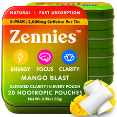 Parrox Zennies Mango Blast pack-front showing nicotine-free energy option for daily focus.