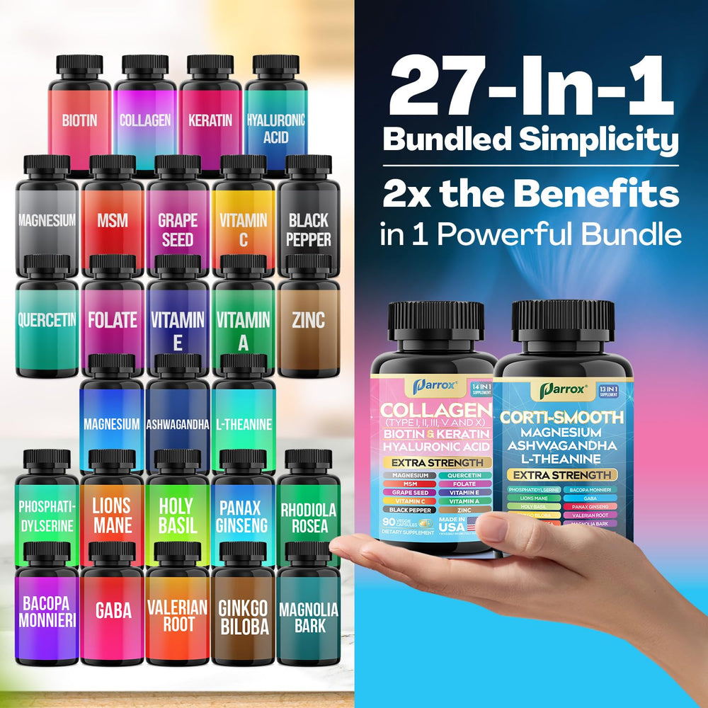 Five collagen peptide types with keratin imagery